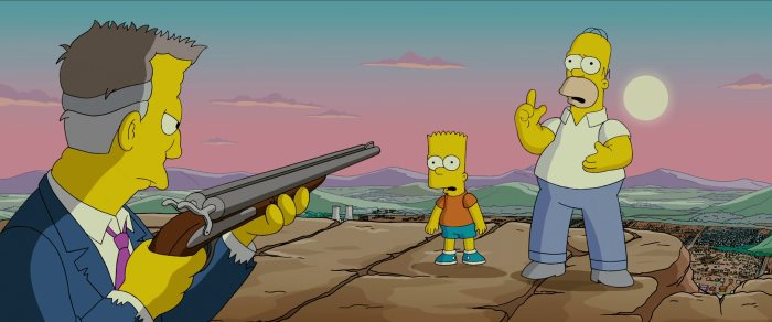 Homer and Bart held at gunpoint as a metaphor for retaining customers